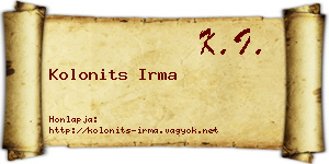 Kolonits Irma névjegykártya