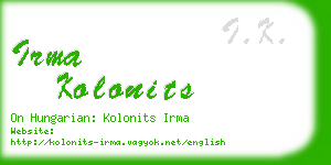 irma kolonits business card